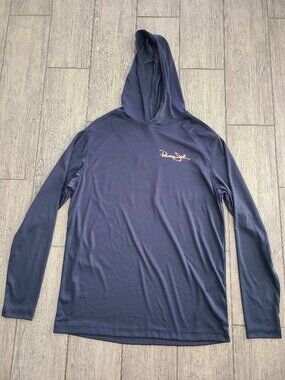 Panama Jack Breathable Hooded Long Sleeve Pullover Top Navy Blue Tropical Mens S